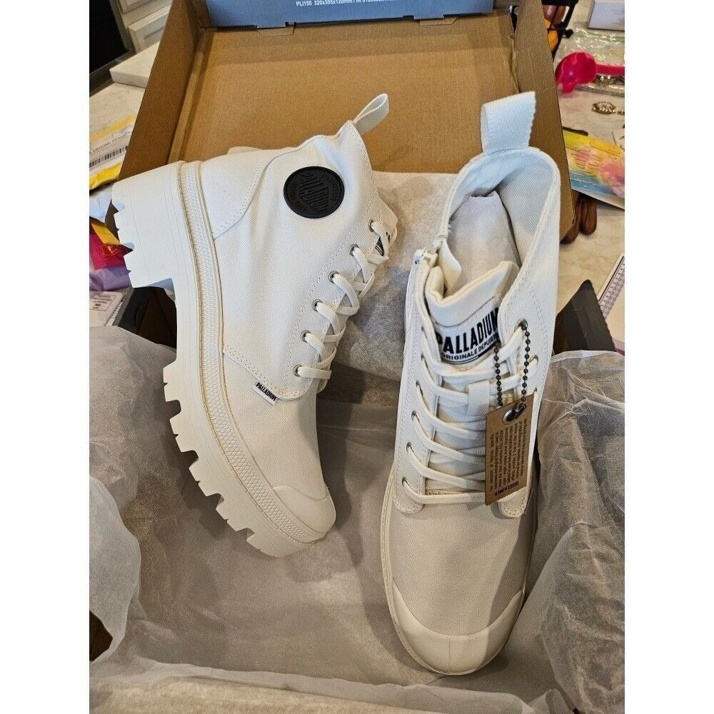 Palladium Pallabase Twill Boots Platform‎ Lug Sole Lace Up White Size 10